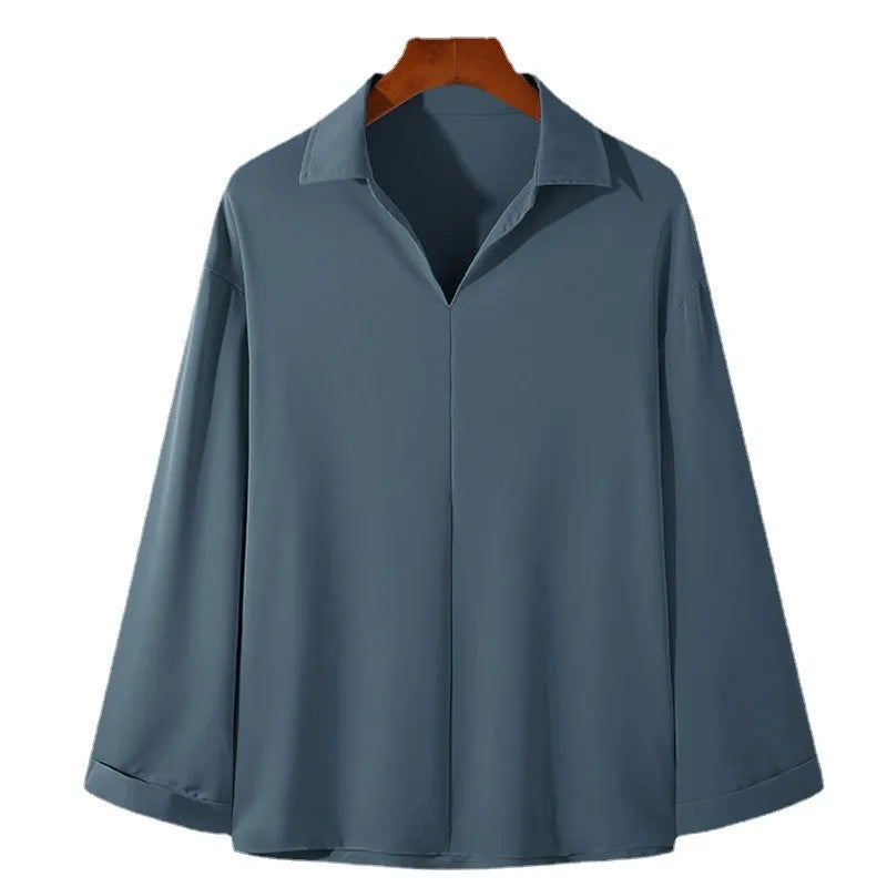 Men's loose lapel casual shirt in polyester blend available in multiple colours