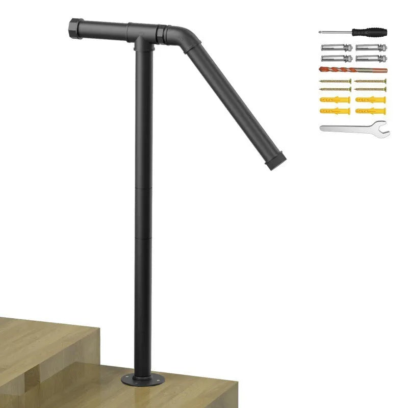 Minimalist black metal ladder support mounted on wall for household storage
