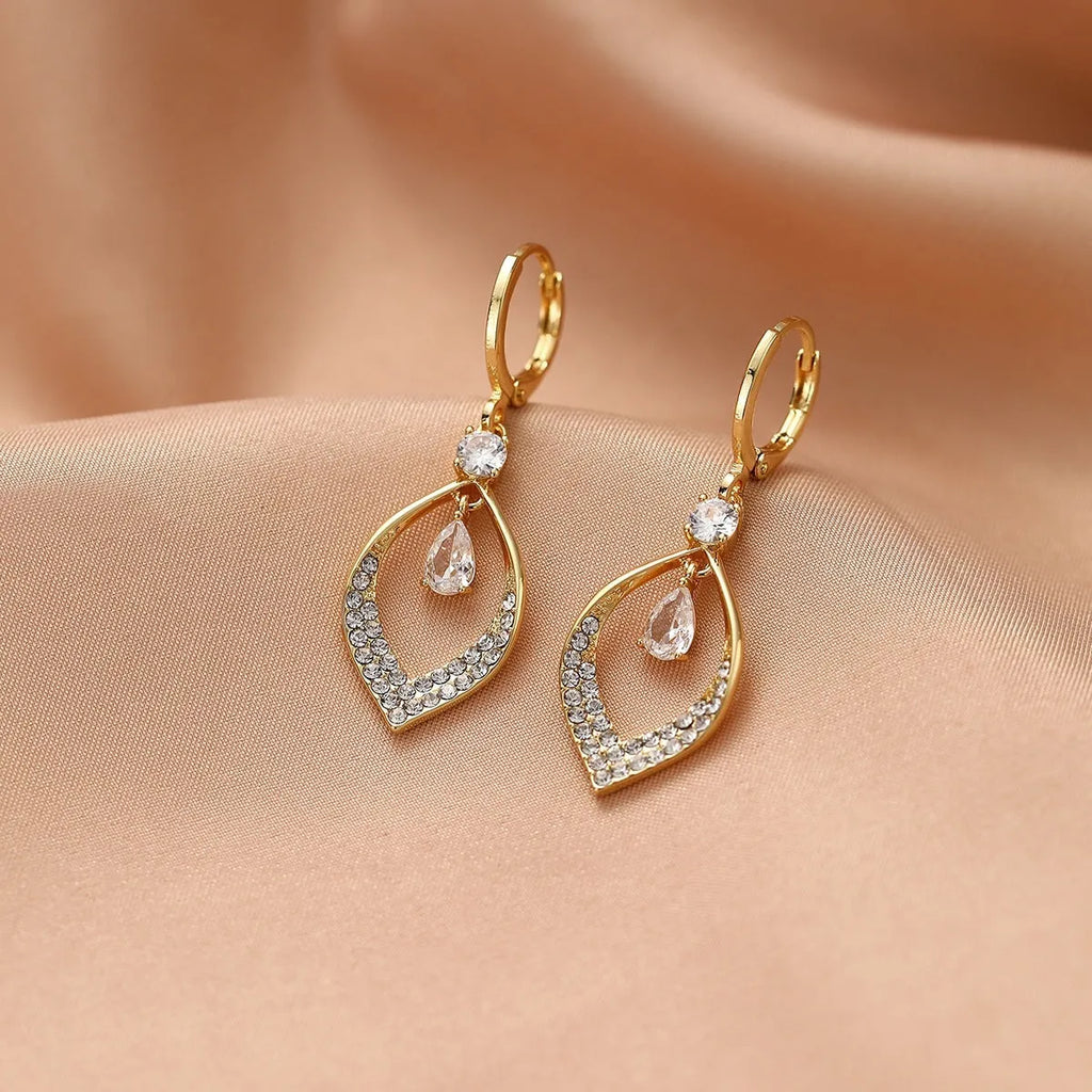 Gold and silver zircon water drop tassel earrings with copper electroplated construction