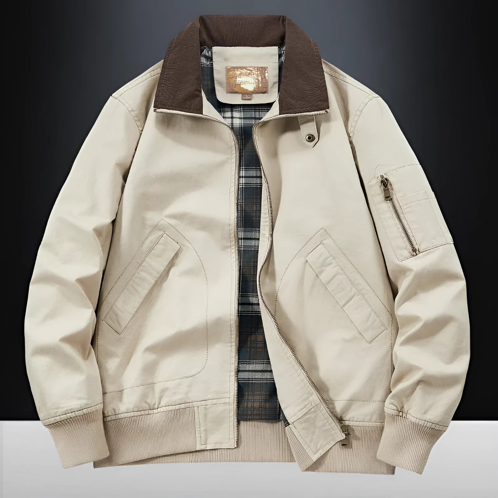 Men's casual washed cotton flight jacket in army green colour