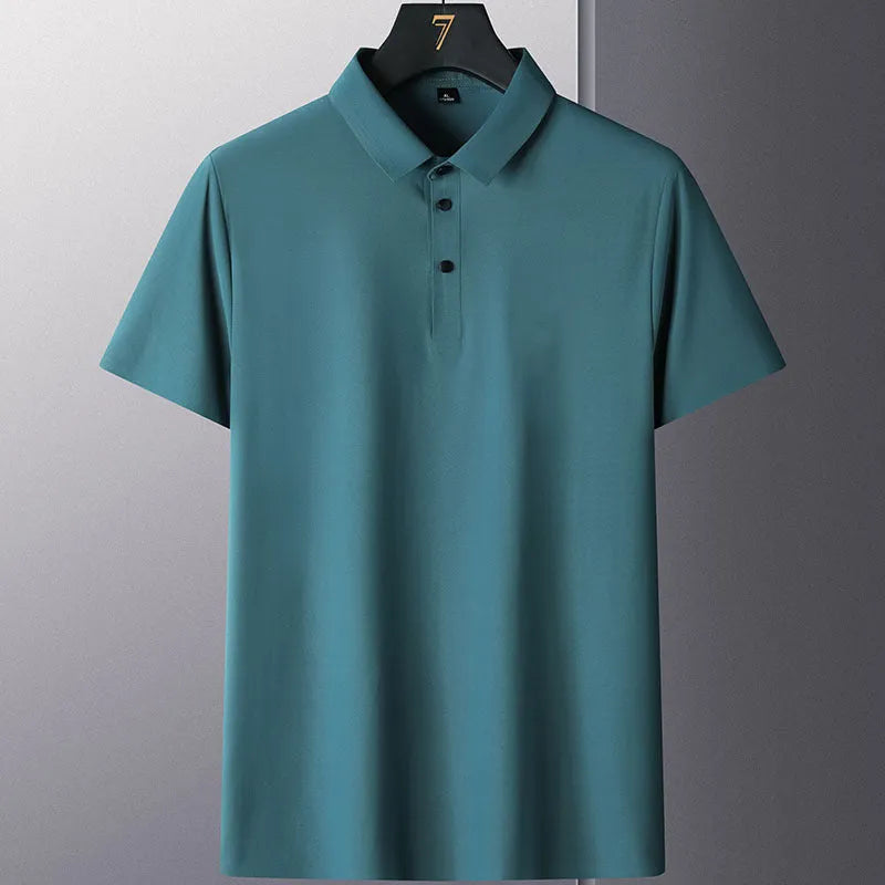 Men's solid colour non-iron short sleeve business casual shirt on a hanger