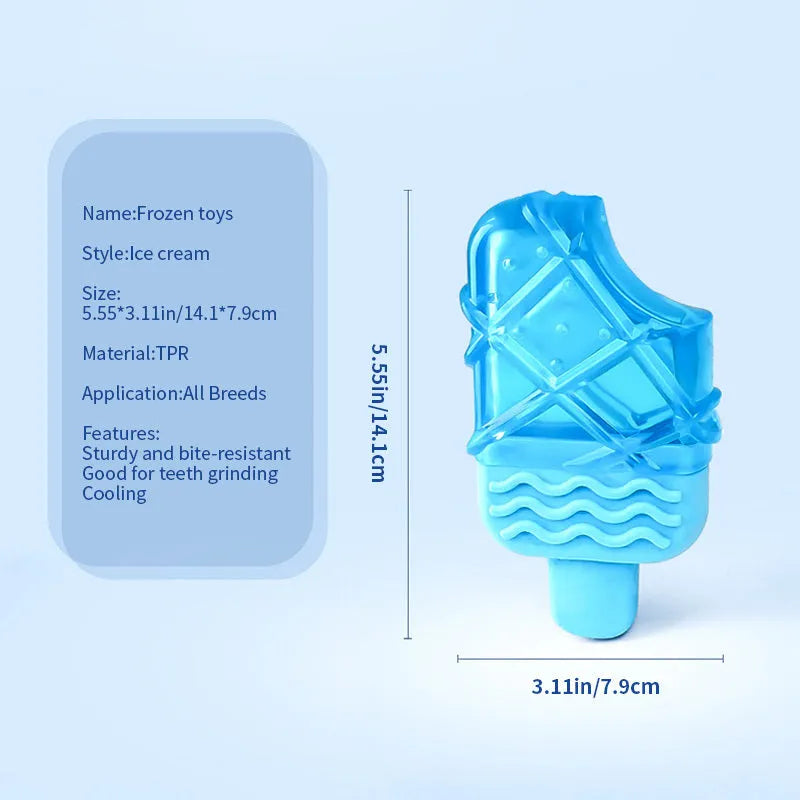 Summer ice dog cooling toy set with water-filled popsicle, pacifier, and ring chew toys