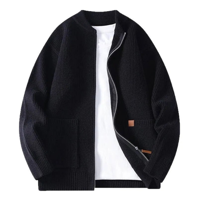 Men's striped sweater cardigan in Vinylon blend fabric available in five colours with straight cut design