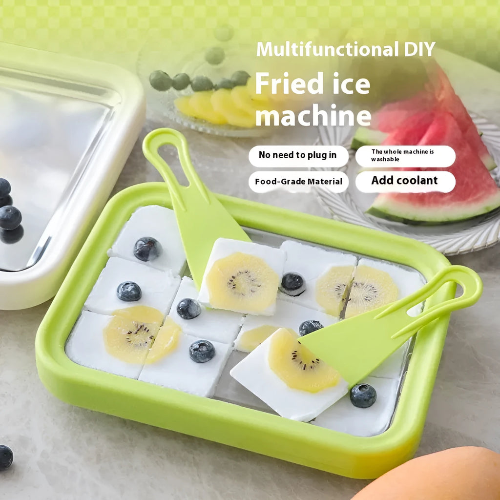 Compact DIY fried yogurt machine in green, pink, rose red, or white with aluminium gasket