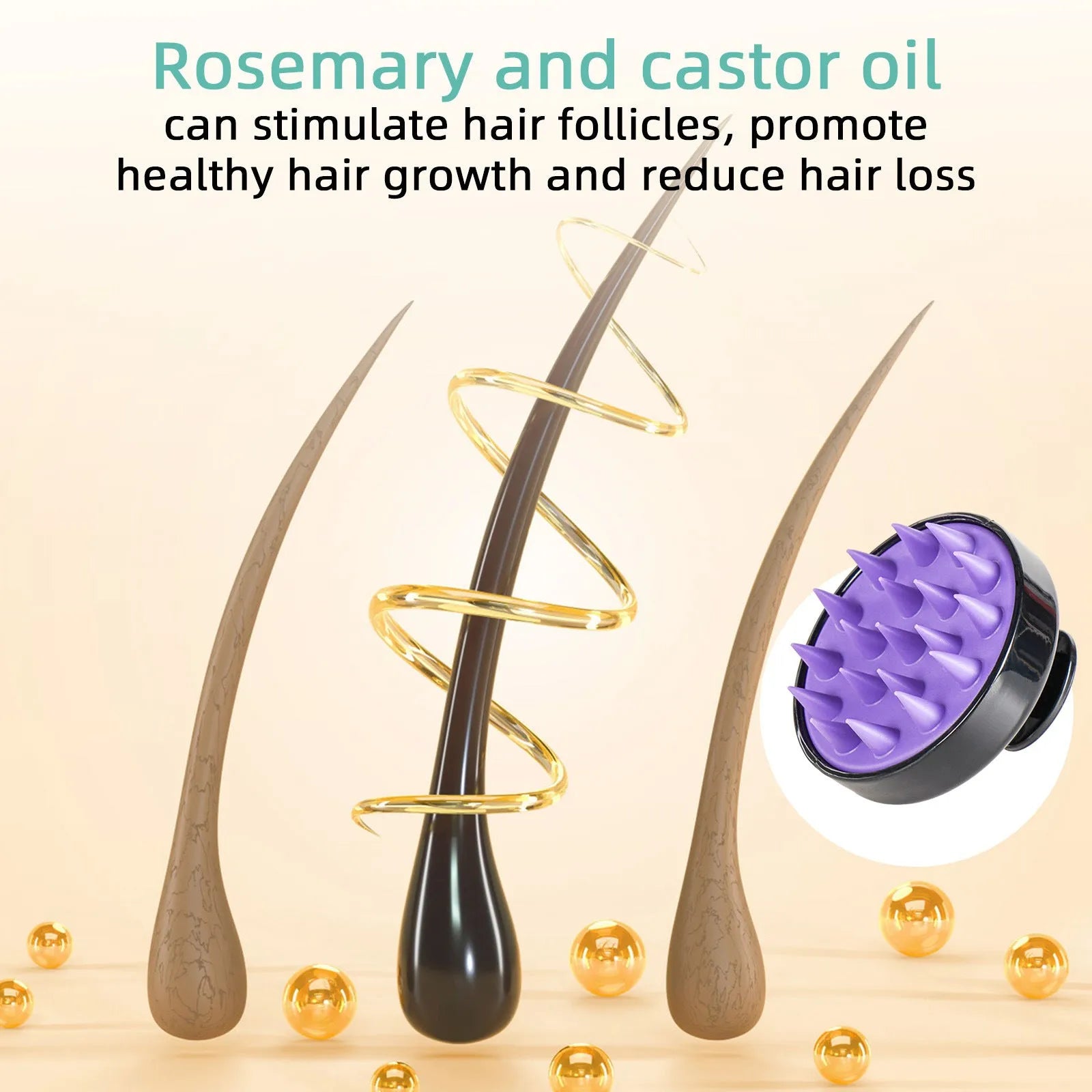 118ml bright yellow hair treatment oil bottle with integrated massage brush for scalp and hair application