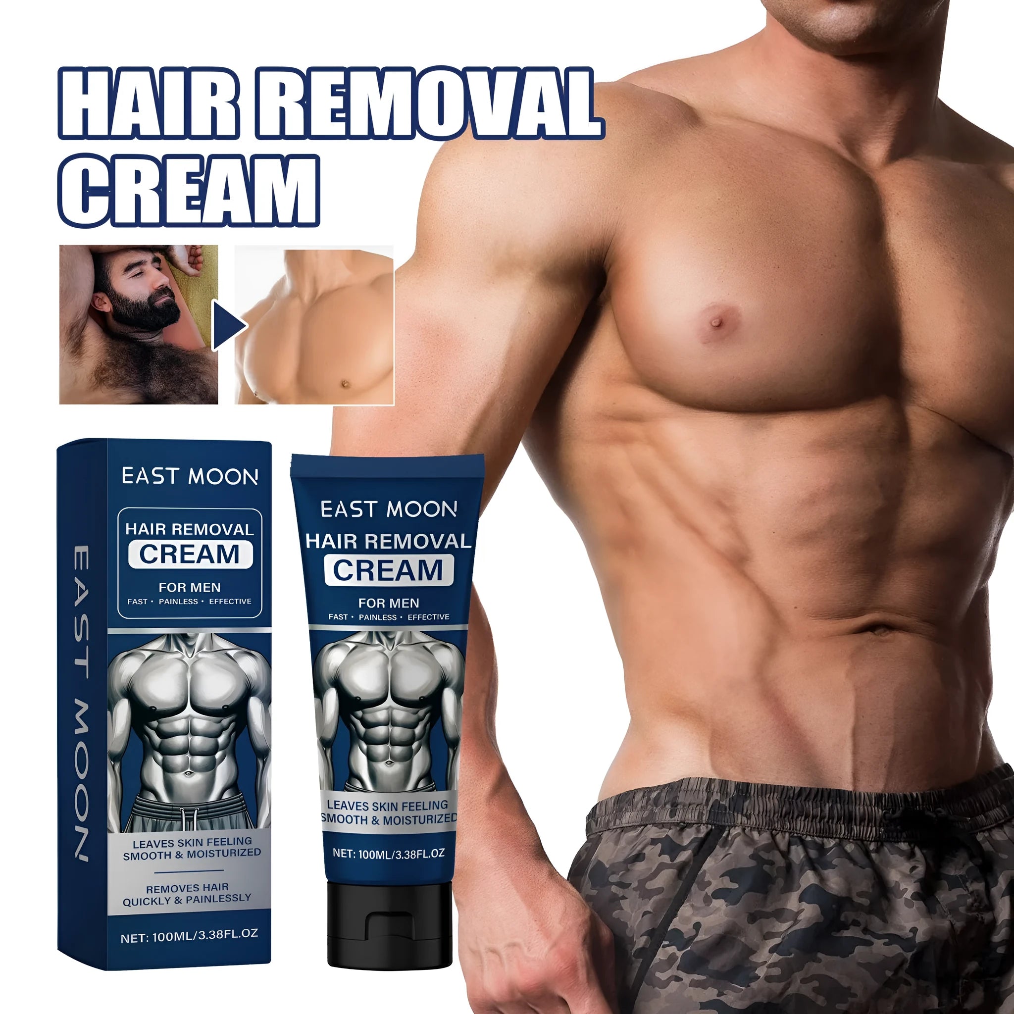 Men's depilatory cream tube for beard, armpit, hand and leg hair removal