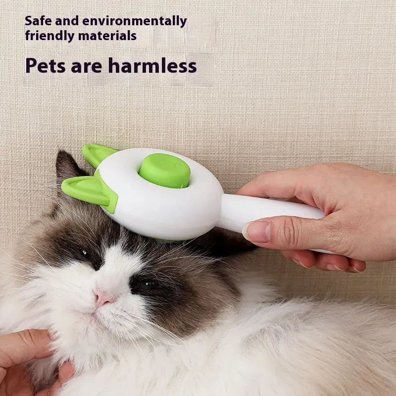 Self-cleaning cat grooming comb in greenish white and orange white colour options