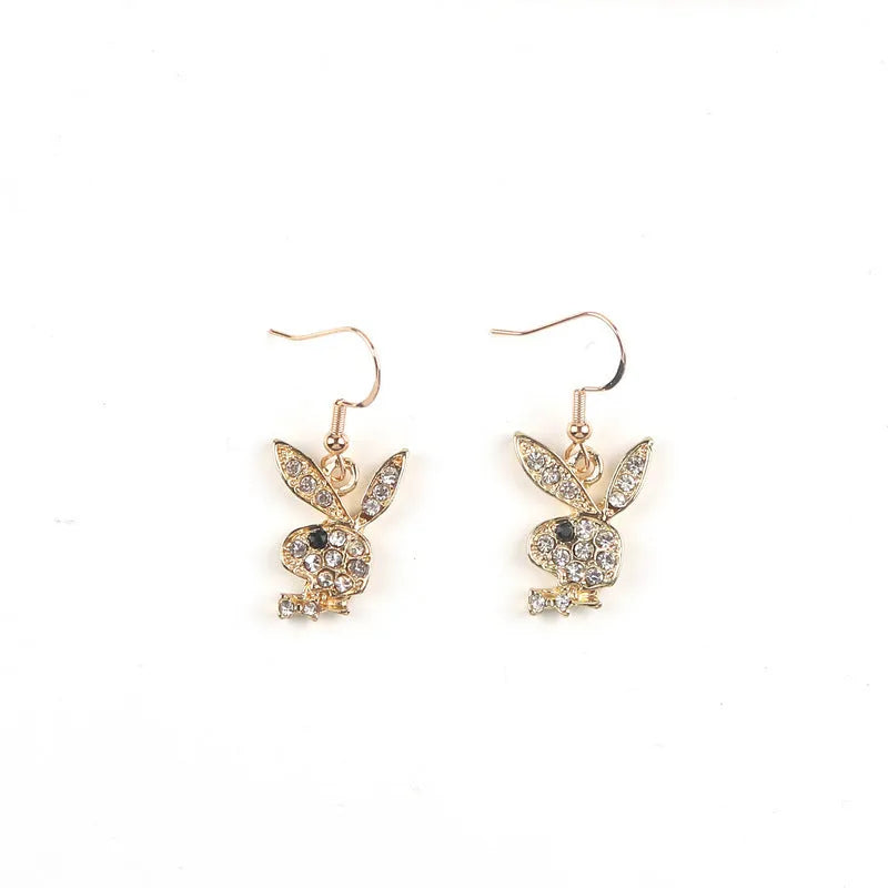 A pair of cute full diamond rabbit stud earrings in a choice of silver, pink, or gold.