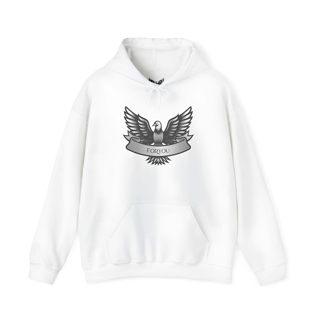 White solid colour cotton blend hoodie with hood and long sleeves in pullover style
