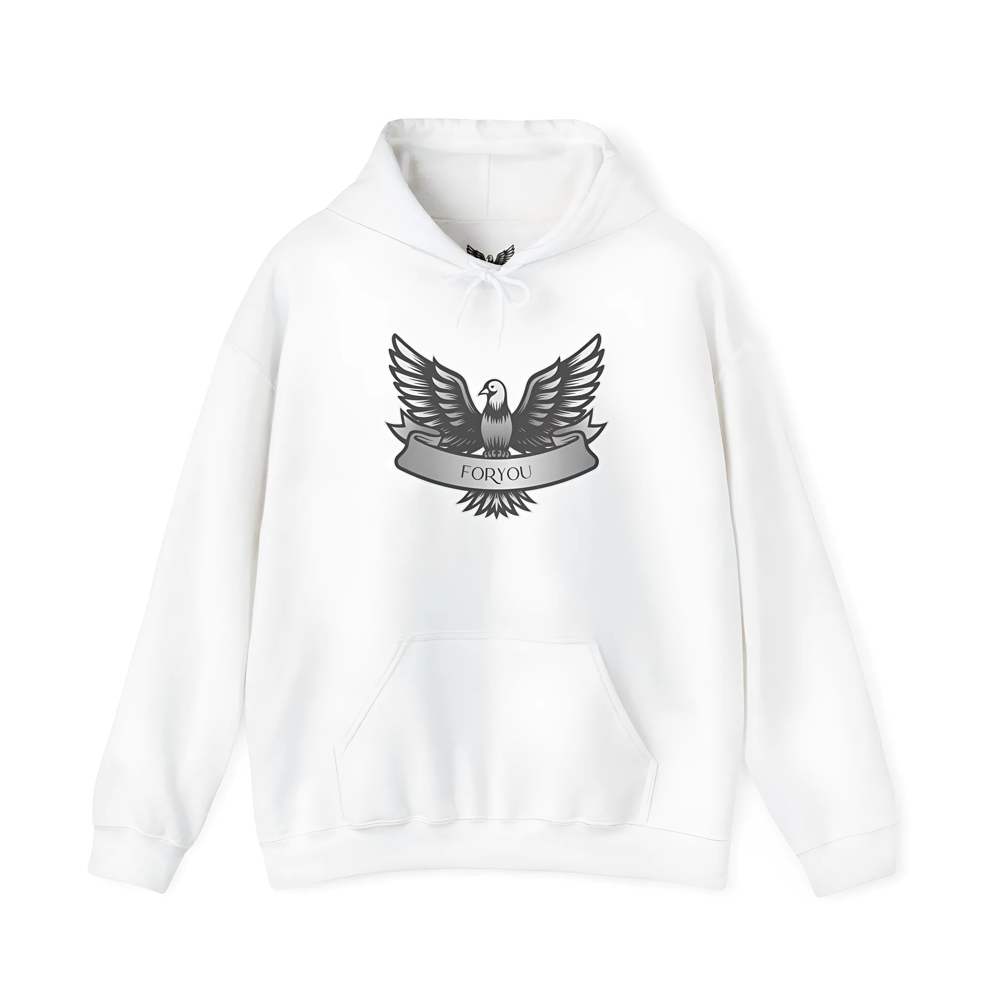 White solid colour cotton blend hoodie with hood and long sleeves in pullover style