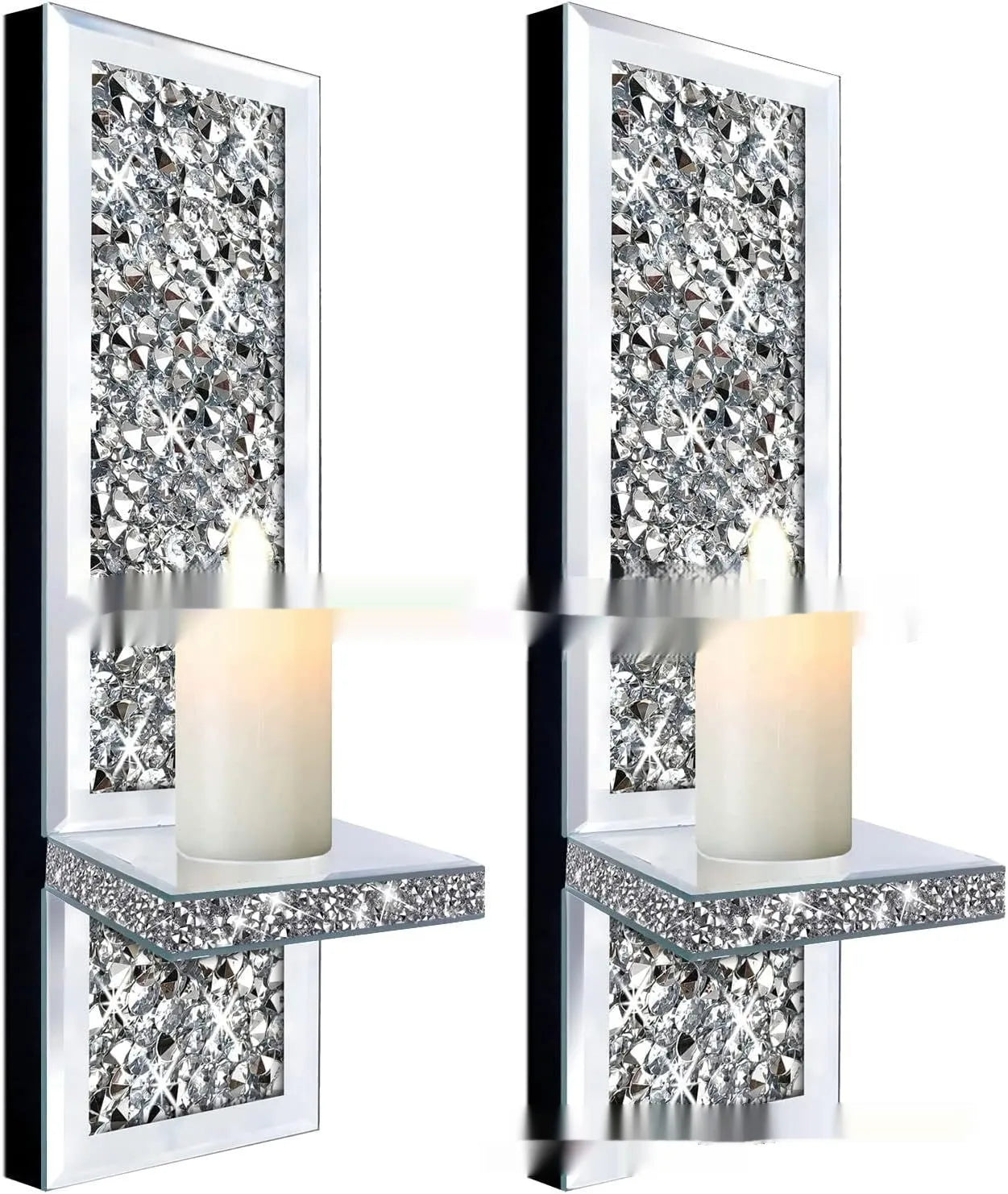 Pair of silver mirror glass wall-mounted candle holders with modern design