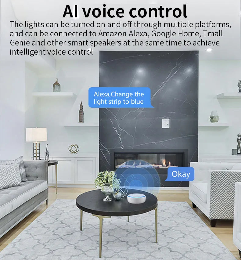 Smart RGBCCT GU10 spotlight with 5W LED, 50mm diameter, WiFi connectivity for voice control
