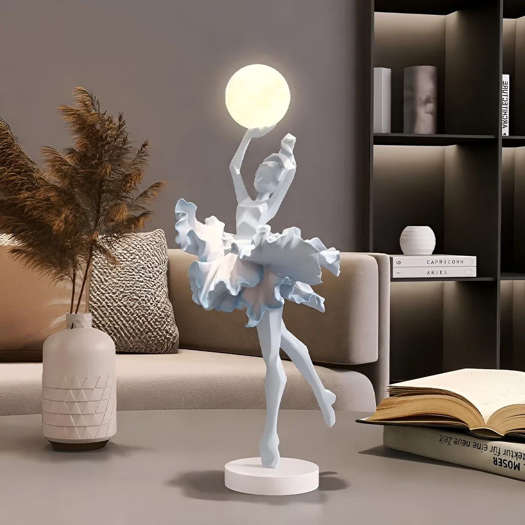 Art Girl modern resin night lamp in black gold, white, pink, or light blue with USB charging.