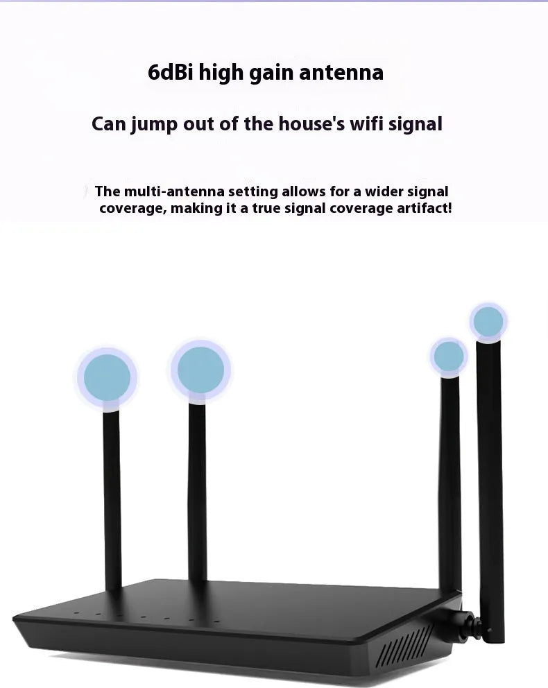 Portable 300-metre home wifi router in black or white with bare metal casing and multiple ports.