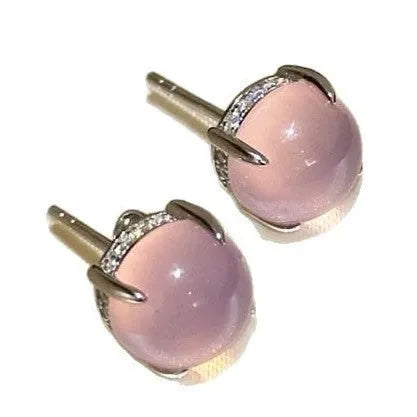 Round egg surface chalcedony earrings with four claw copper setting in three colour options