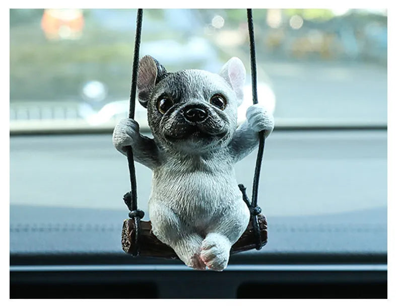 Resin bulldog cartoon car pendant ornament for rearview mirror in multiple colour options