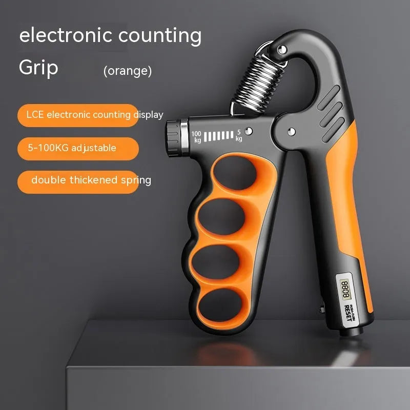 Adjustable electronic counter spring hand grip strengthener in orange, red or grey colour options