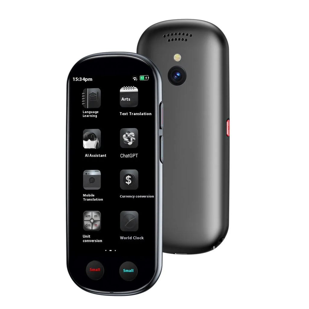 Black portable simultaneous interpretation translator with lanyard and charging cable for business use