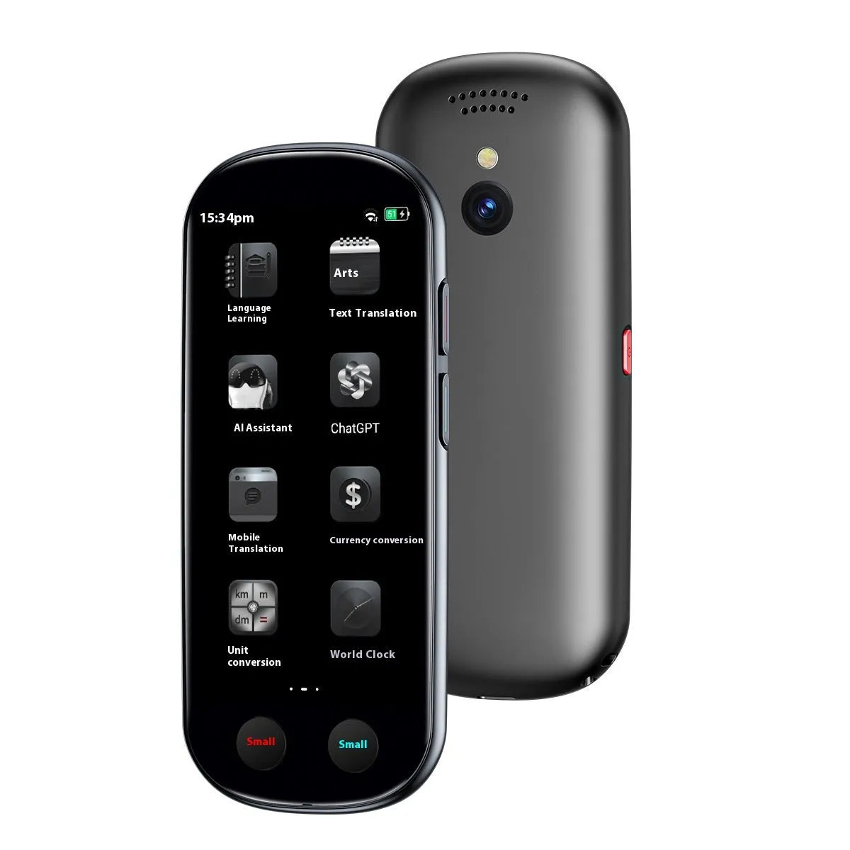 Black portable simultaneous interpretation translator with lanyard and charging cable for business use