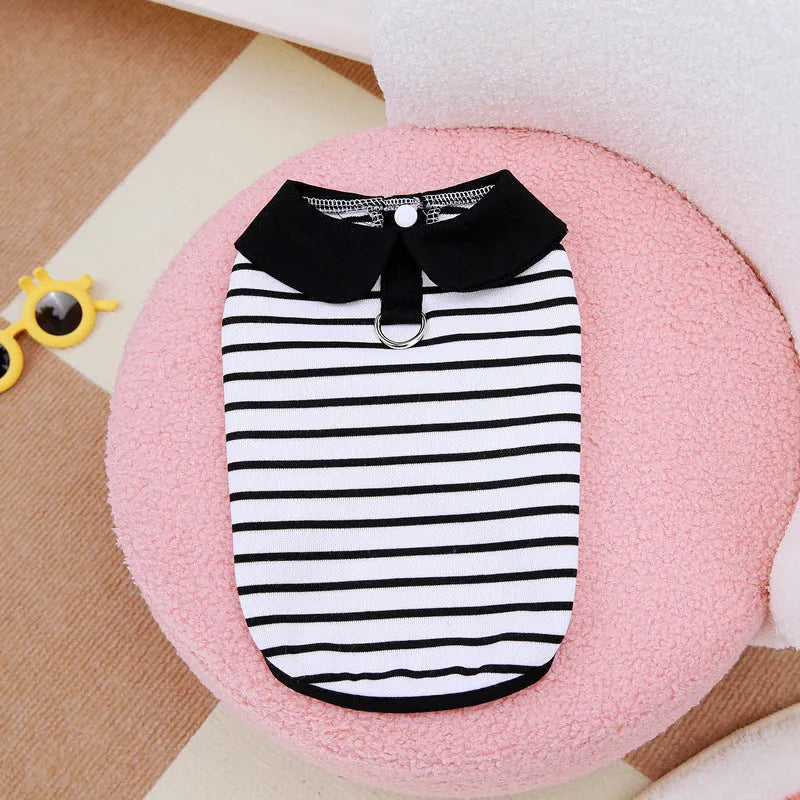 Striped cotton dog t-shirt and matching skirt pet outfit set