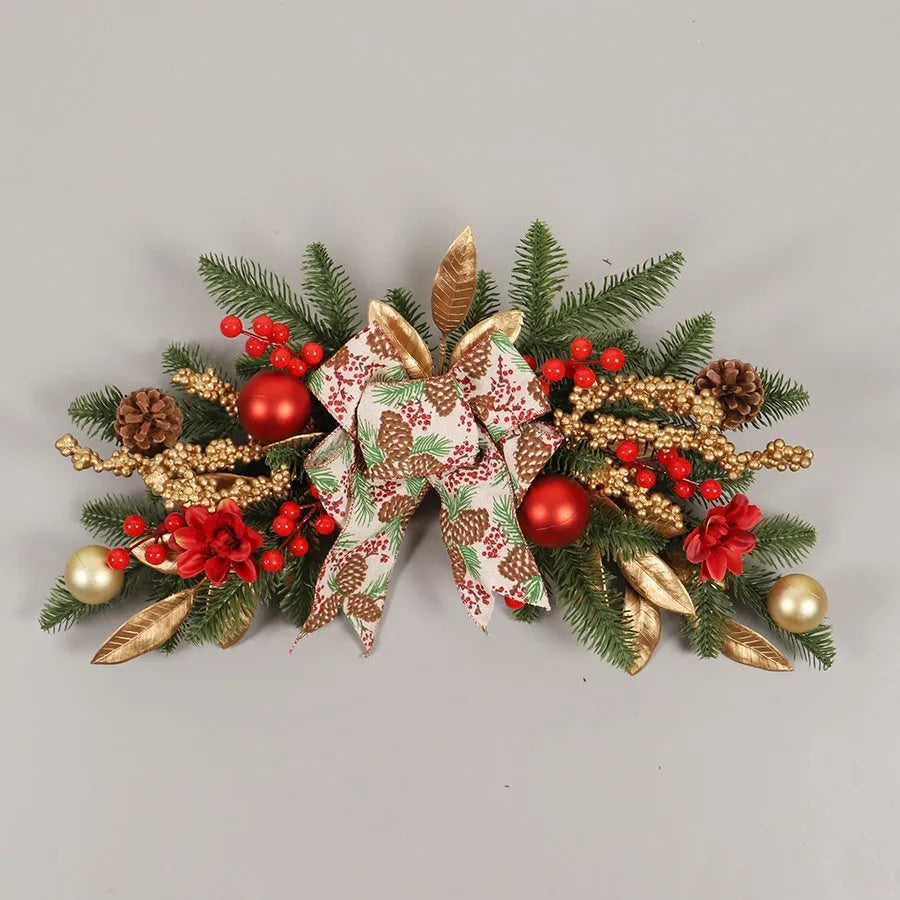 Artificial plastic Christmas garland with American country style design displayed on staircase
