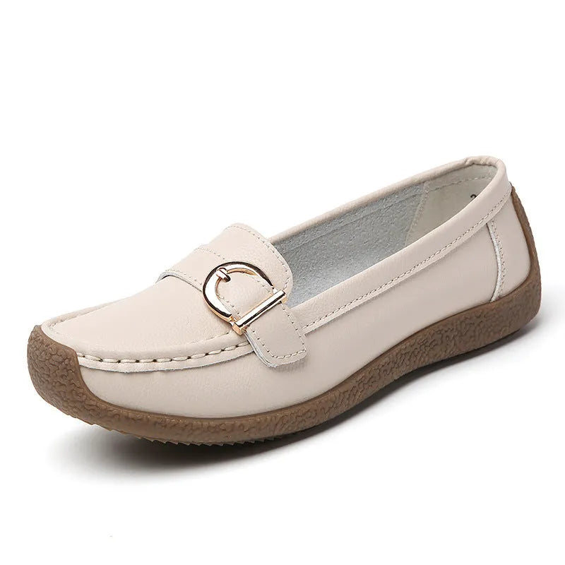 Women's casual loafers in artificial PU with beef tendon sole, round toe, and elasticated oversleeve in five colour options