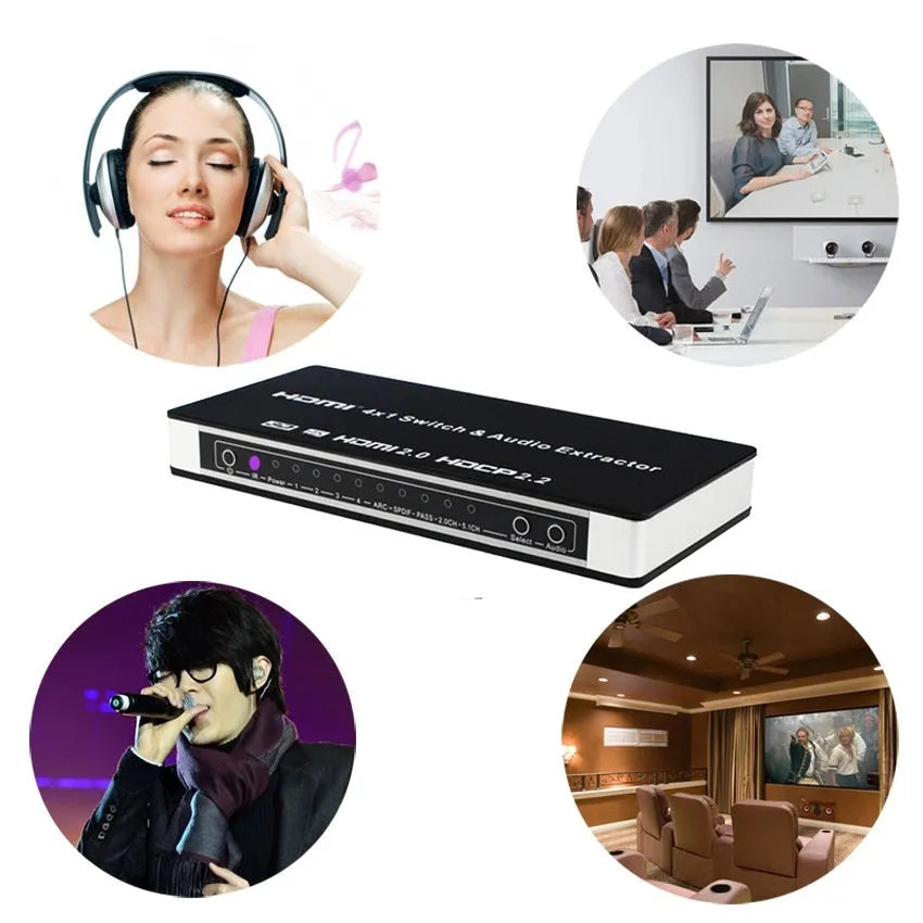 Black HDMI audio video switch with remote control and 10m cable for 4K2K/1080p sources