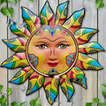 Iron sun face wall hanging decorative craft with detailed rays and 28cm diameter