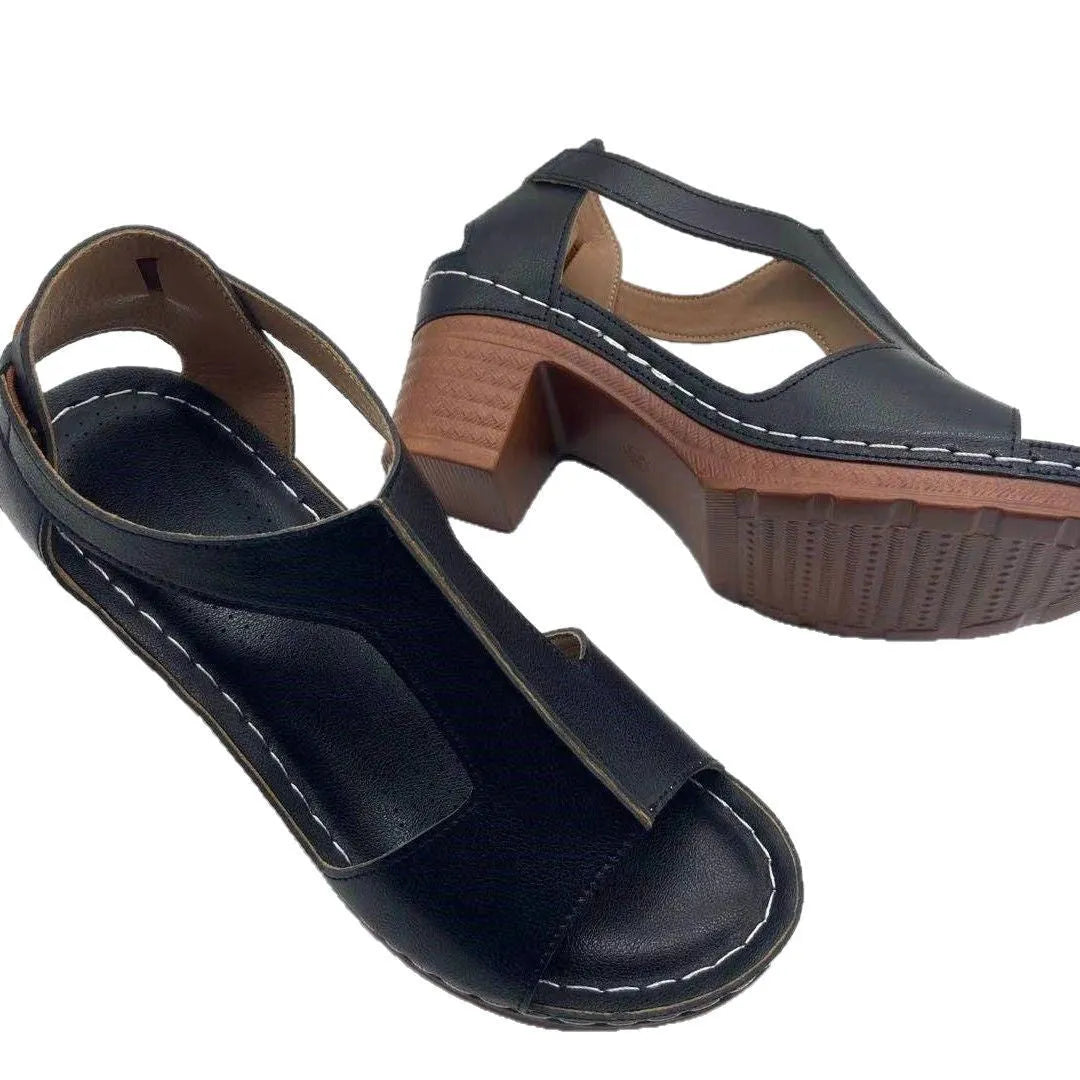 Plus size women's peep toe wedge sandals with open toe buckle Roman style in six colour options