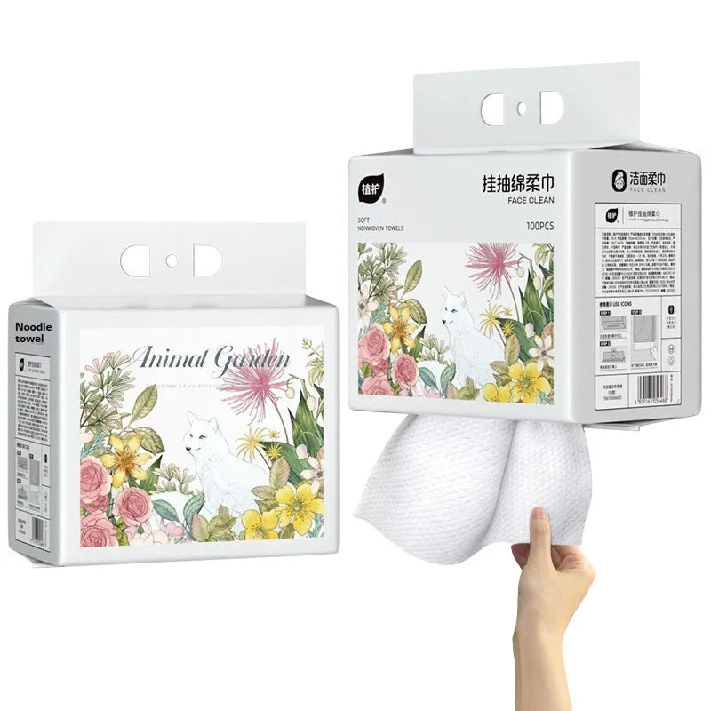 Disposable soft towel roll face cloth with hanging removable design, 100 sheets per pack