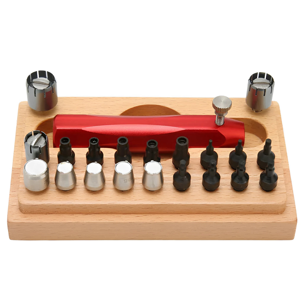 Set of 20 steel watch repair barrel opening extractor tools in a kit