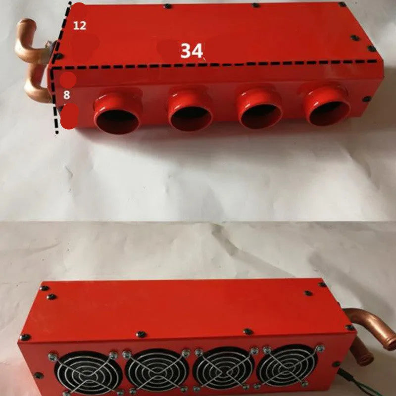 Metal car heater unit with four copper pipes and two water connectors for 12V 24V vehicle installation