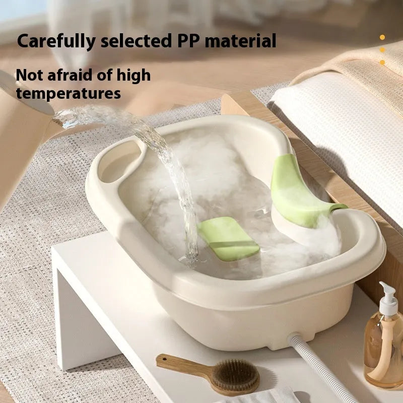 Portable plastic shampoo basin with neck pillow for bed use in light pink colour