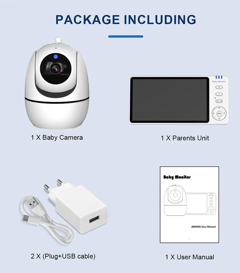 White HD wireless baby monitor with a 5-inch screen on a table.