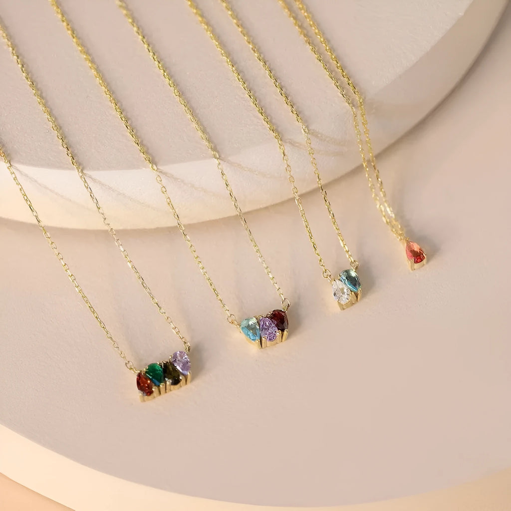 Zircon stone clavicle chain necklace in electroplated titanium steel with birthstone monthly options
