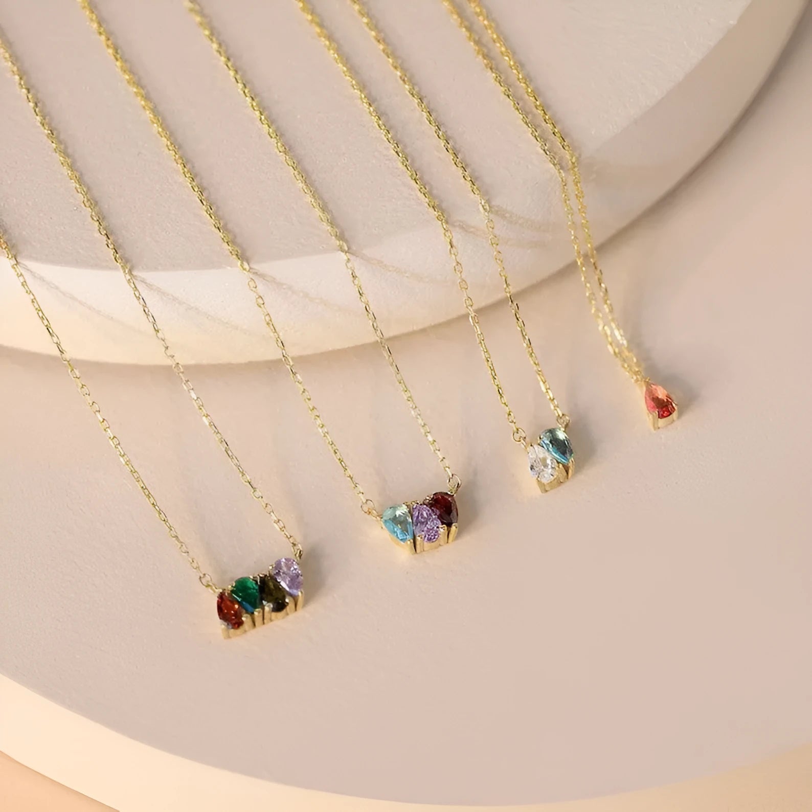 Zircon stone clavicle chain necklace in electroplated titanium steel with birthstone monthly options