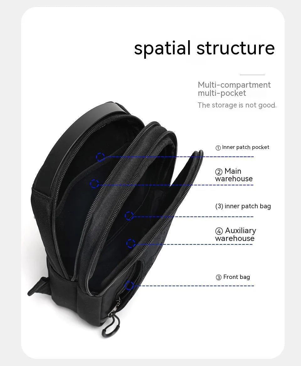 Casual black TPU camouflage chest bag with square vertical silhouette and single shoulder strap