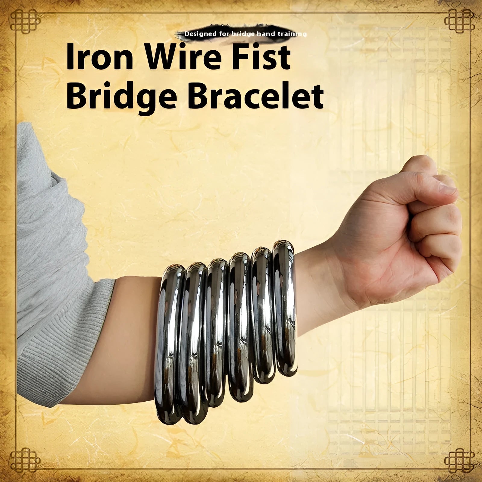 Iron Arm Skill Wing Chun carbon steel power training ring for martial arts grip strength.