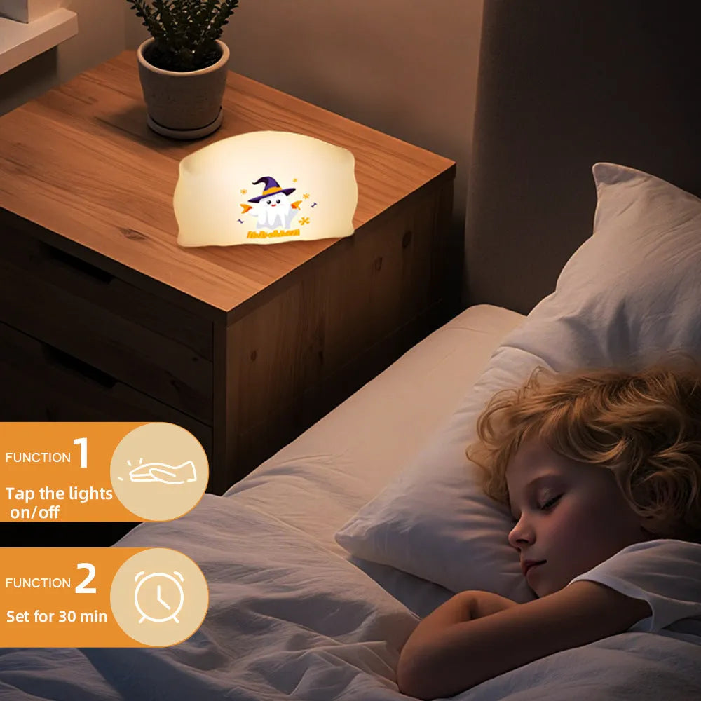 Cartoon creative table lamp in Magic Ghost or Pumpkin Ghost design, dimensions 99mm by 70mm by 50mm.