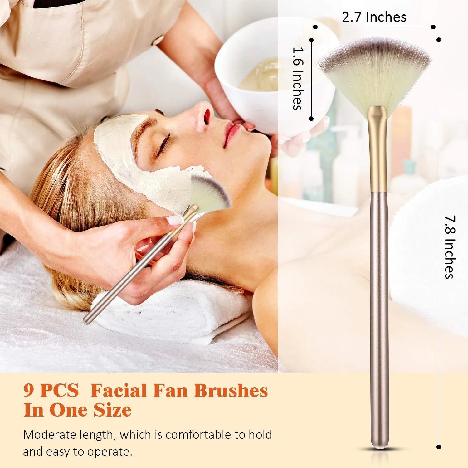 10 professional facial fan brushes with champagne finish acrylic handles and protective covers