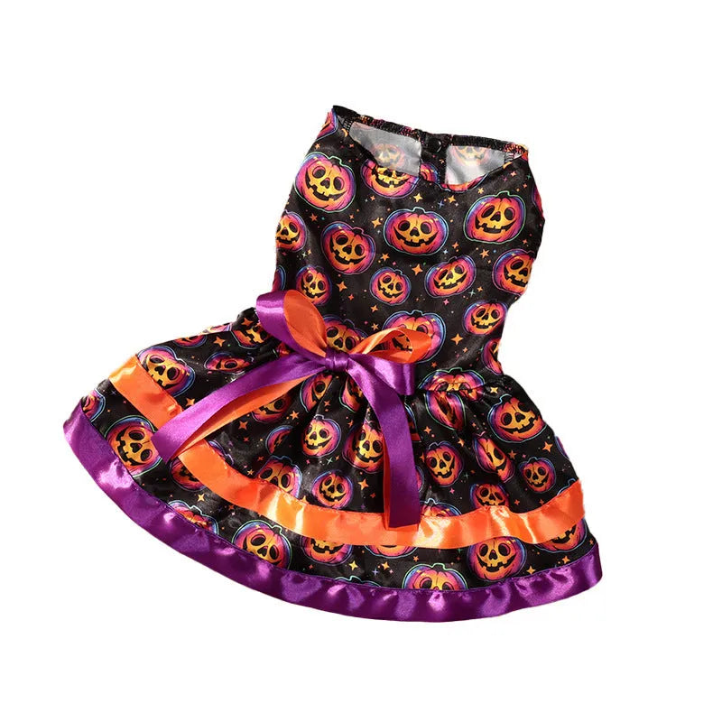Halloween pet skirt for dogs with colourful pumpkin or skull print on double-layer polyester