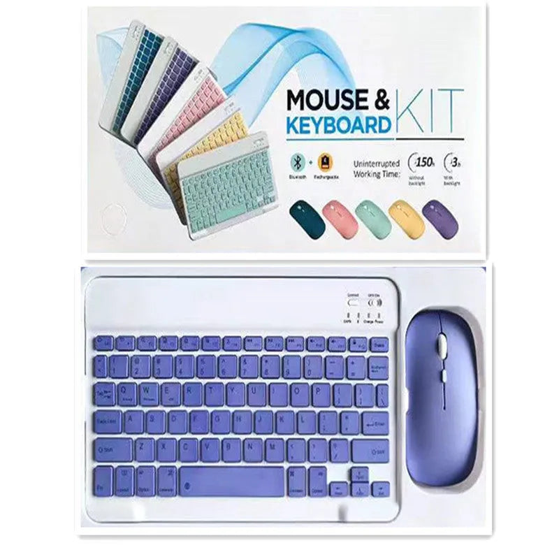 10-inch Bluetooth keyboard and mouse set in multiple colours on a desk