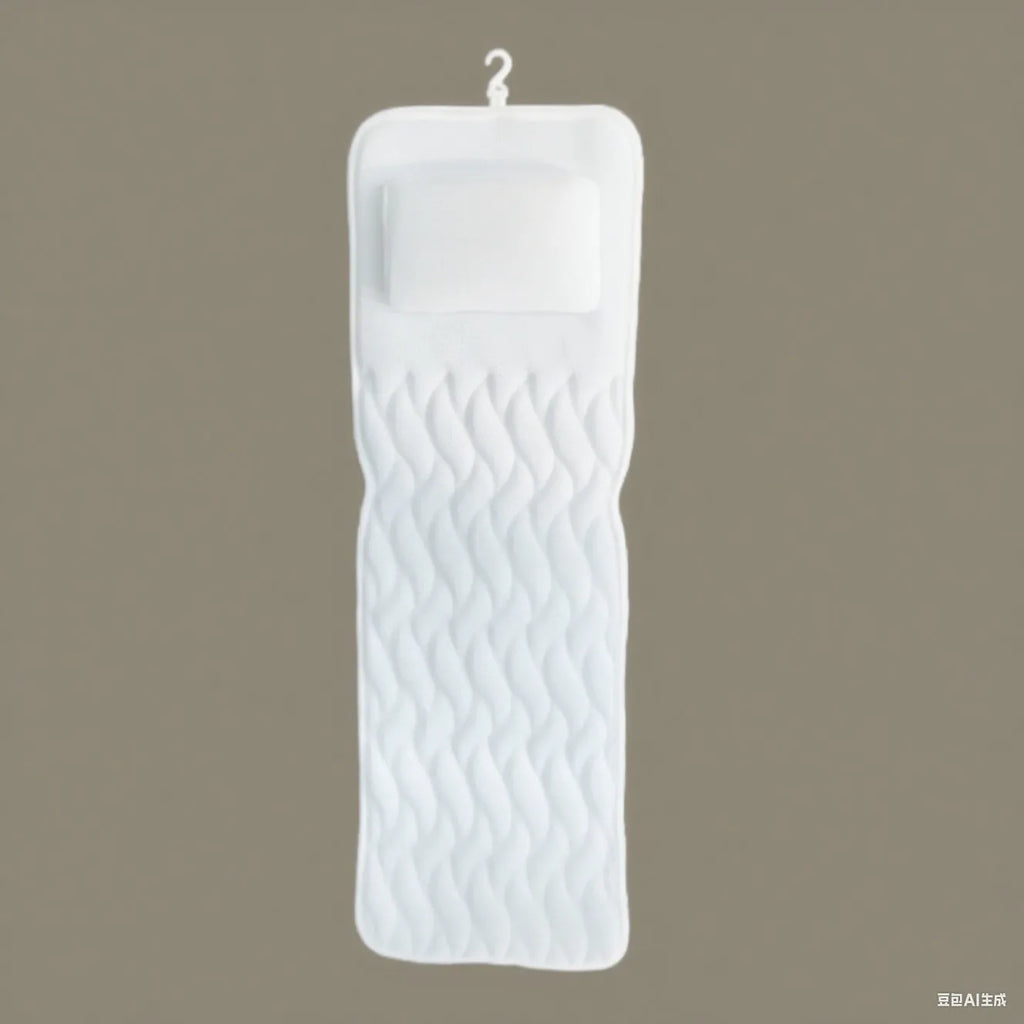 White bathtub pillow with suction cups on a 4D mesh cover.