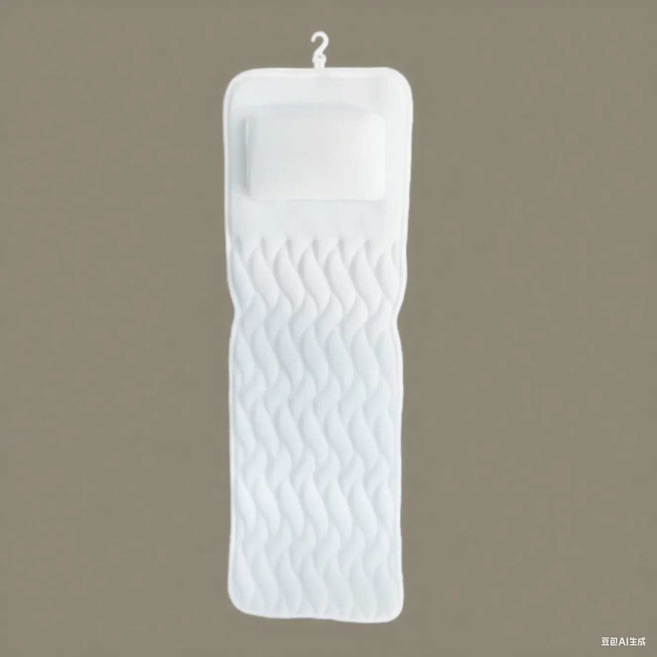 White bathtub pillow with suction cups on a 4D mesh cover.