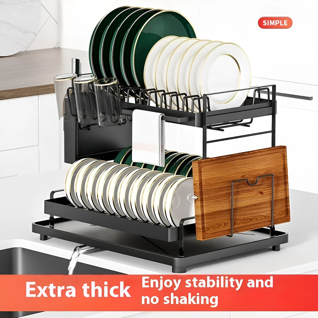 White and black double-layer kitchen storage rack with removable draining section