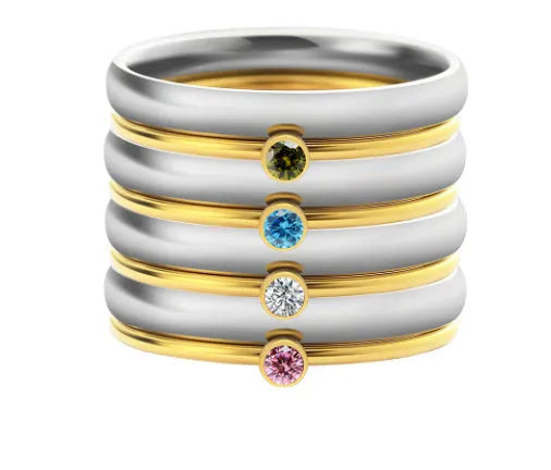 December birthstone titanium steel engraved ring with gold and steel colour combination