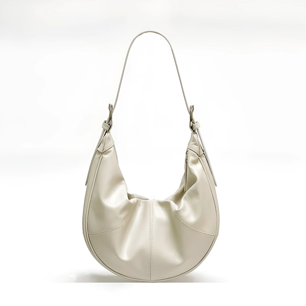 Women's dumpling-shaped shoulder bag in first-layer cowhide leather with double straps and sandwich pocket