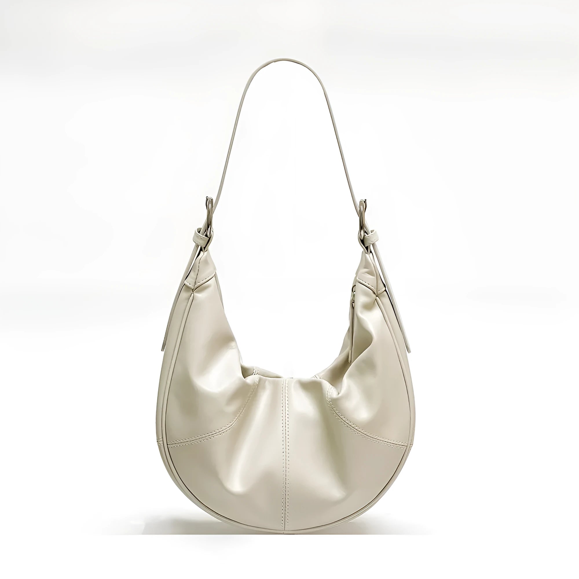 Women's dumpling-shaped shoulder bag in first-layer cowhide leather with double straps and sandwich pocket