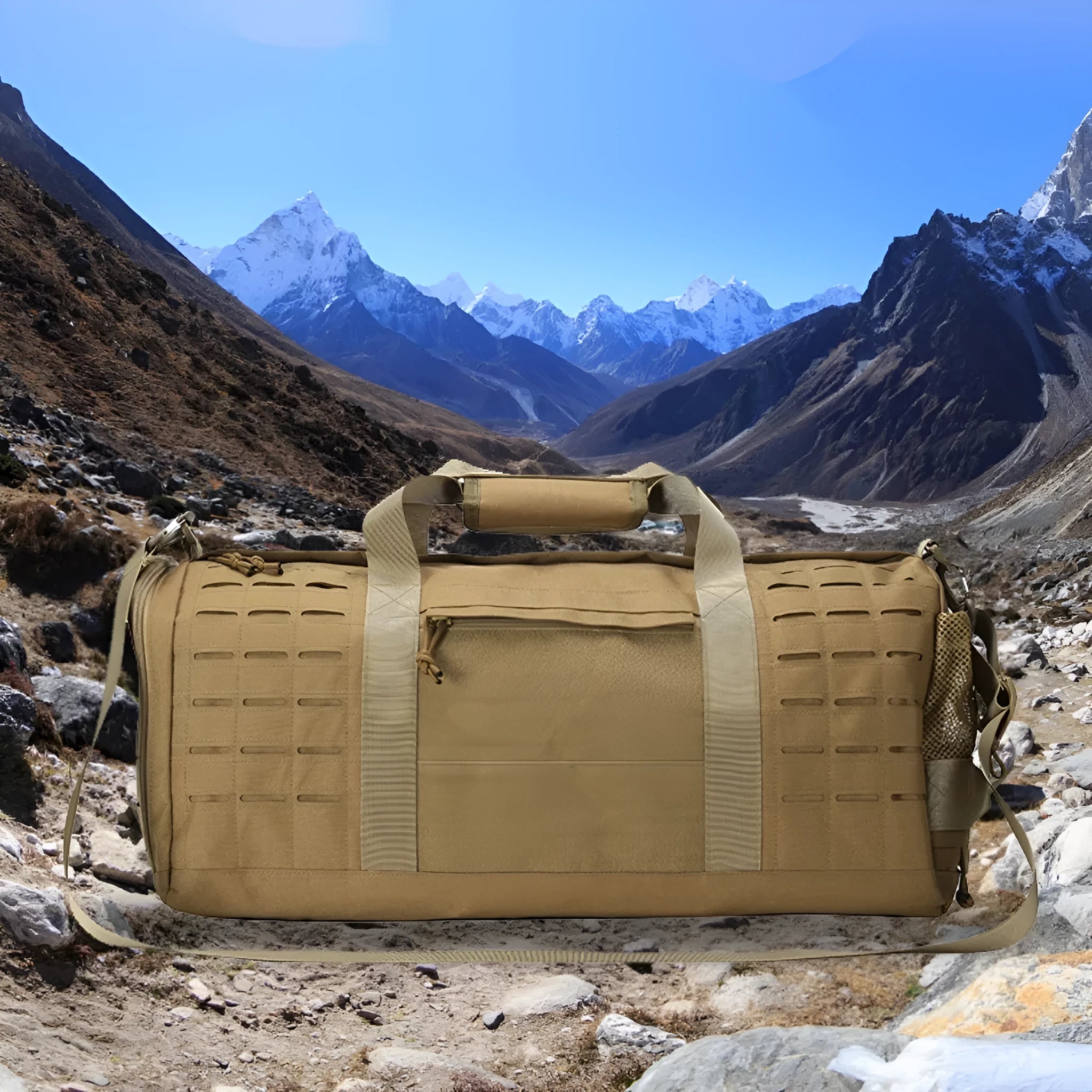 Men's army green waterproof Oxford cloth sports travel handbag with air pillow shoulder strap.