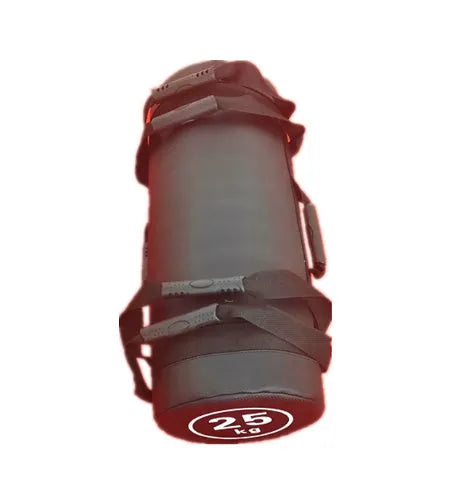 White PVC fitness training sandbag with weight markings for gym strength exercises